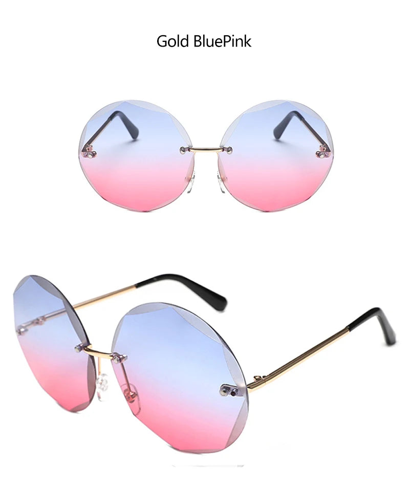 Round Rimless Sunglasses Women Men Vintage Oversized Gradient Sun Glasses Ladies Luxury Shades Female Stylish Eyewear Oculos