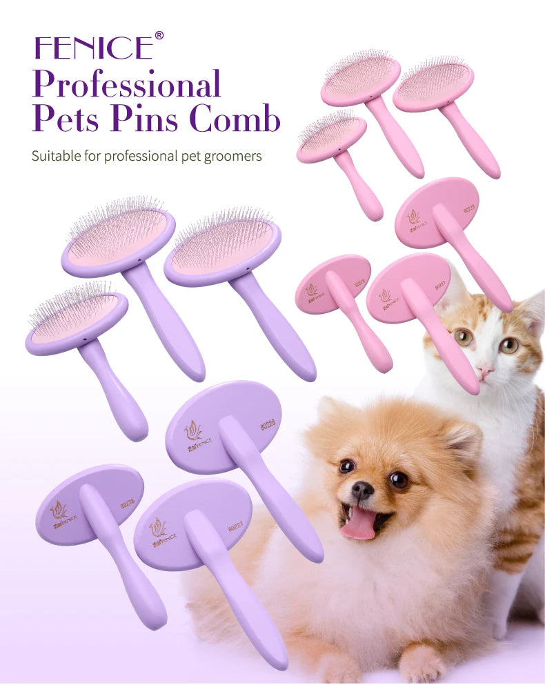 Fenice Pet Hair Brush Massage Handle Comb for Dog Cat Grooming Pet Hair Cleaning Tool