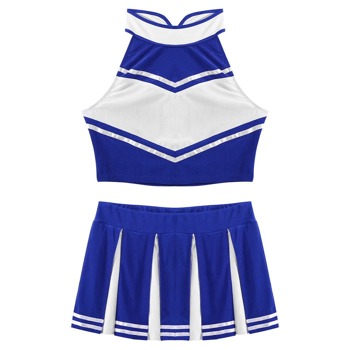 Women Cheerleading Cheerleader Costume Uniform School Girls Carnival Cosplay Outfits Stand Collar Crop Top with Mini Skirt