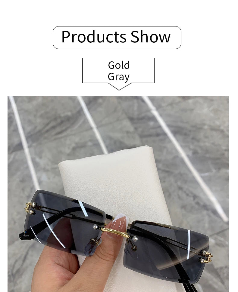 Vintage Fashion 2021 New Sunglasses Rimless Frameless Rectangle Shades Gradient UV400 Summer Traveling Sun Glasses for Women