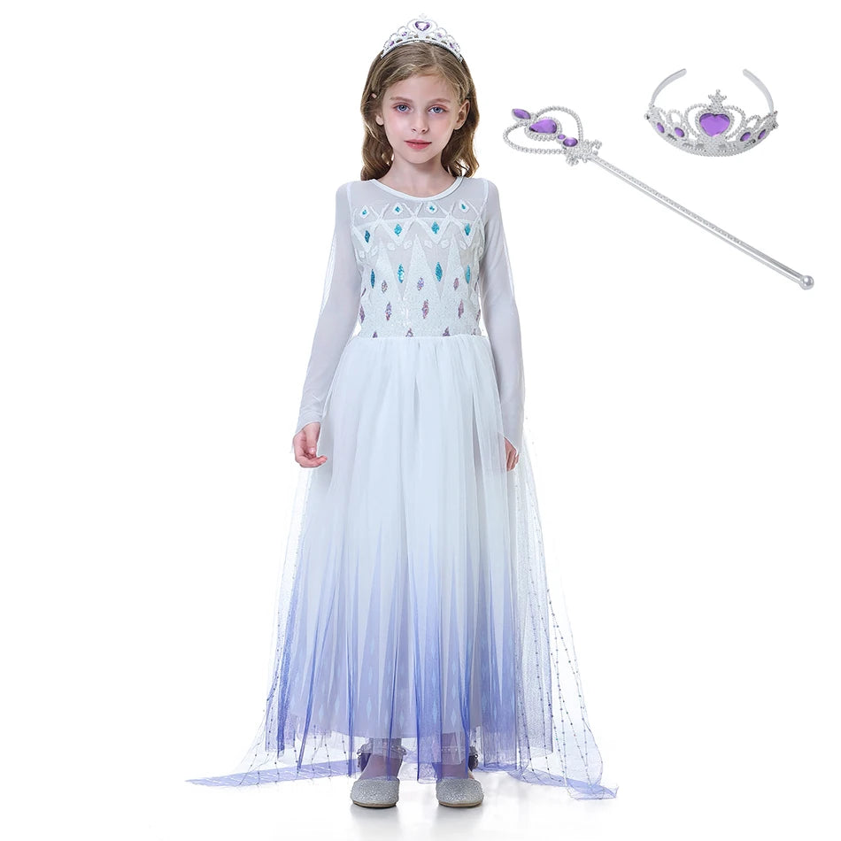 Elsa Anna 2 Dress Girls Princess Carnival Party Halloween Cosplay Costume Snow Queen Vestido Children Clothing For 2-12 Years