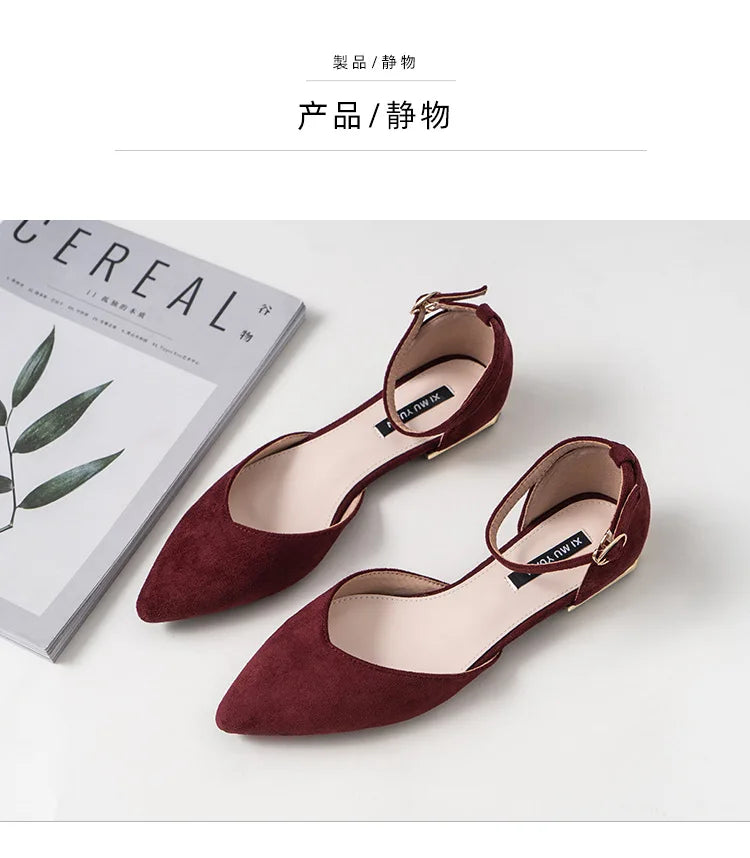 D'orsay suede cover metal low heels office sandals women pointed toe buckle sandalias elegant closed toe summer work shoes women