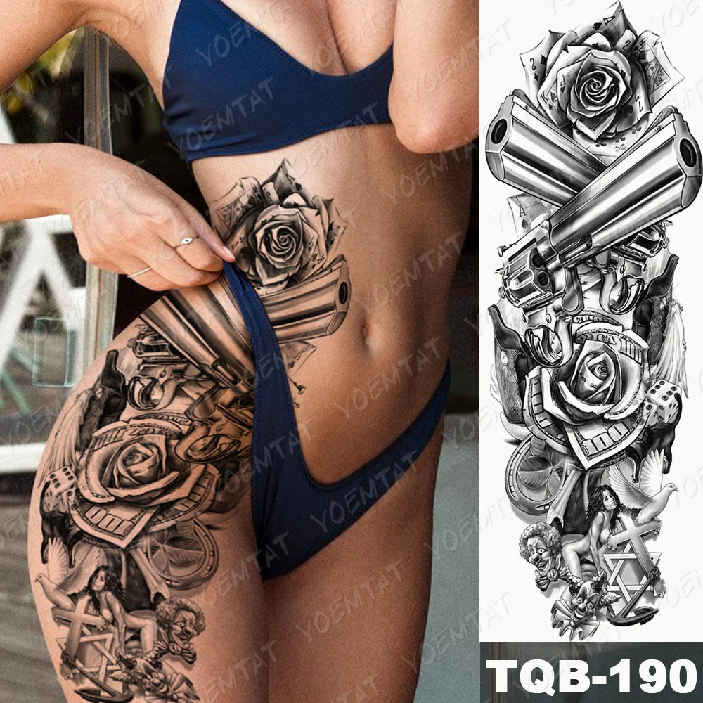Large Arm Sleeve Tattoo Black Maori Totem Waterproof Temporary Tatto Sticker Tribal Flame Body Art Full Fake Tatoo Women Men