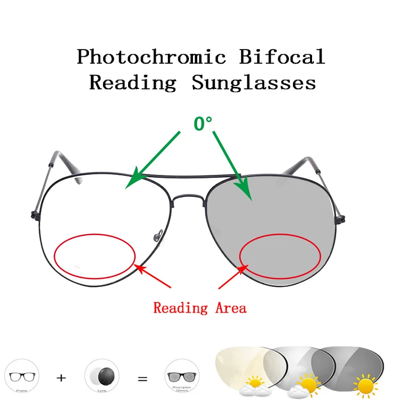 Intelligent Photochromic Bifocal Reading Glasses Round Women Men Classsic Pilot Sunglasses Presbyopic Eyeglasses L2