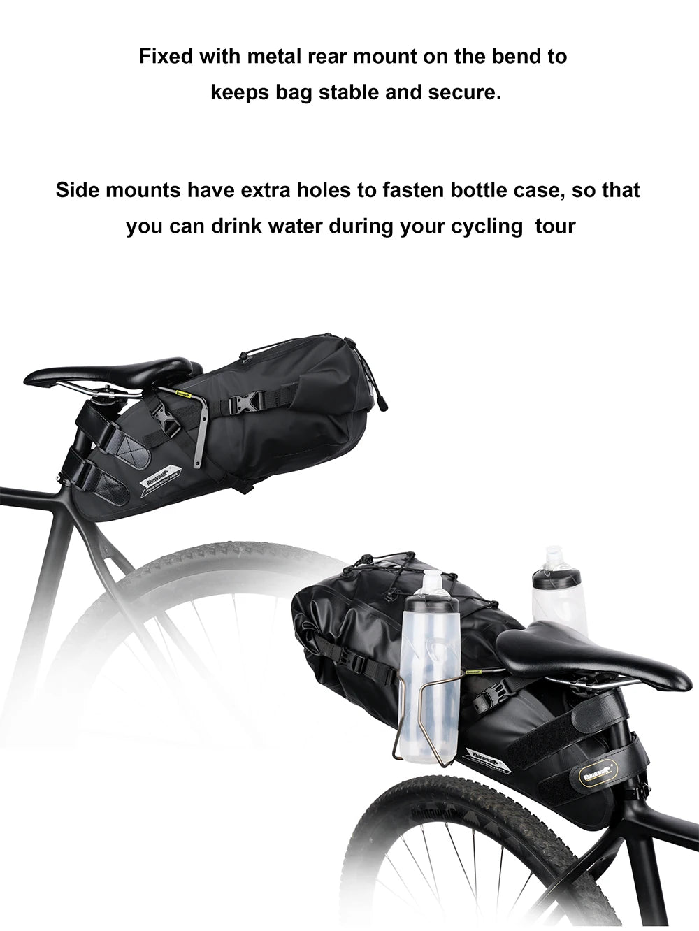 Rhinowalk Bike Saddlebag + Stabilizer Set Waterproof 13L Large Capacity More Stable For MTB Road Bike Can Fit Water Bottle Cage