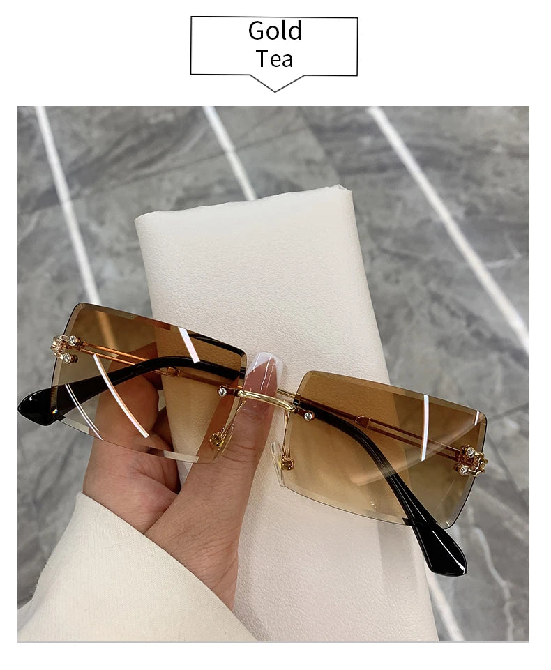 Vintage Fashion 2021 New Sunglasses Rimless Frameless Rectangle Shades Gradient UV400 Summer Traveling Sun Glasses for Women