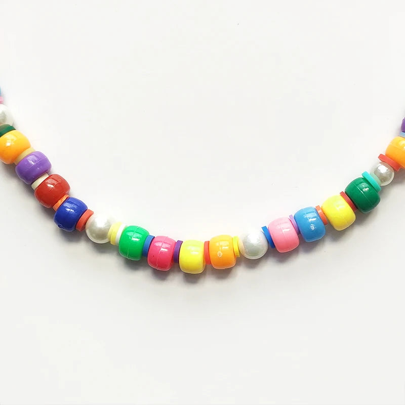 Fashion Rainbow Beads Choker Bohemian Handmade Imitation Pearls Necklace Women Charming Accessories 2022 New Trendy Jewelry