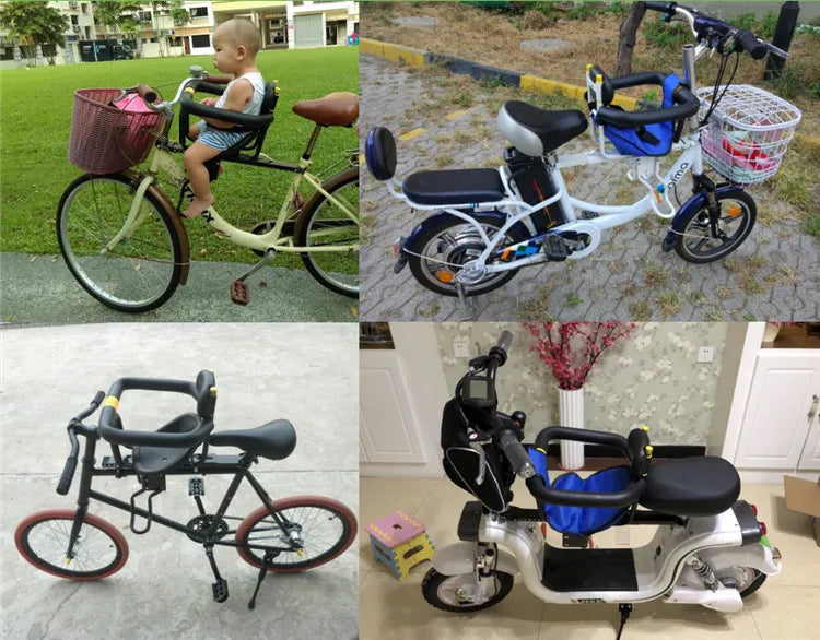 PANGDUBE Universal Front Bike Child Seat Adjustable Baby Bicycle Carrier with Safety Belt Foldable Kids Cycle Seat for Mountain