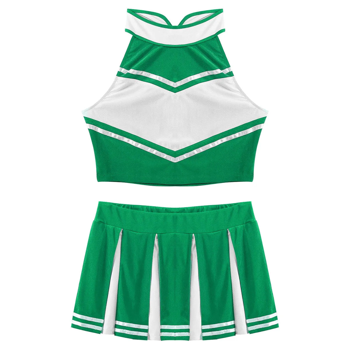 Women's Cheerleader Cosplay Costume Uniform Outfit Stand Collar Crop Top with Mini Pleated Skirts Carnival Cheerleading Suit