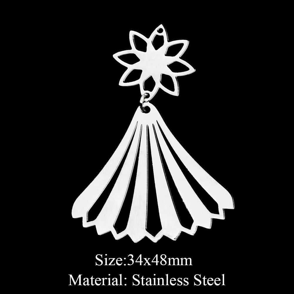 10pcs/lot Hollow Lotus Rose Flower DIY Charms 316 Stainless Steel Women Wholesale Jewelry Round Leaf Tassels Necklace Pendant