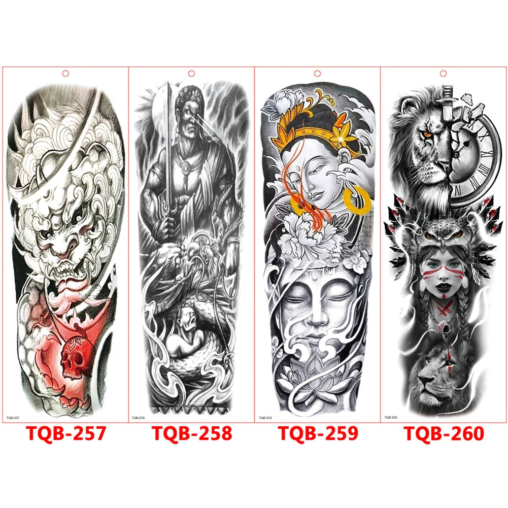 Large Arm Sleeve Tattoo Rose Gear Clock Eye Waterproof Temporary Tatto Sticker Lion Wolf King Body Art Full Fake Tatoo Women Men