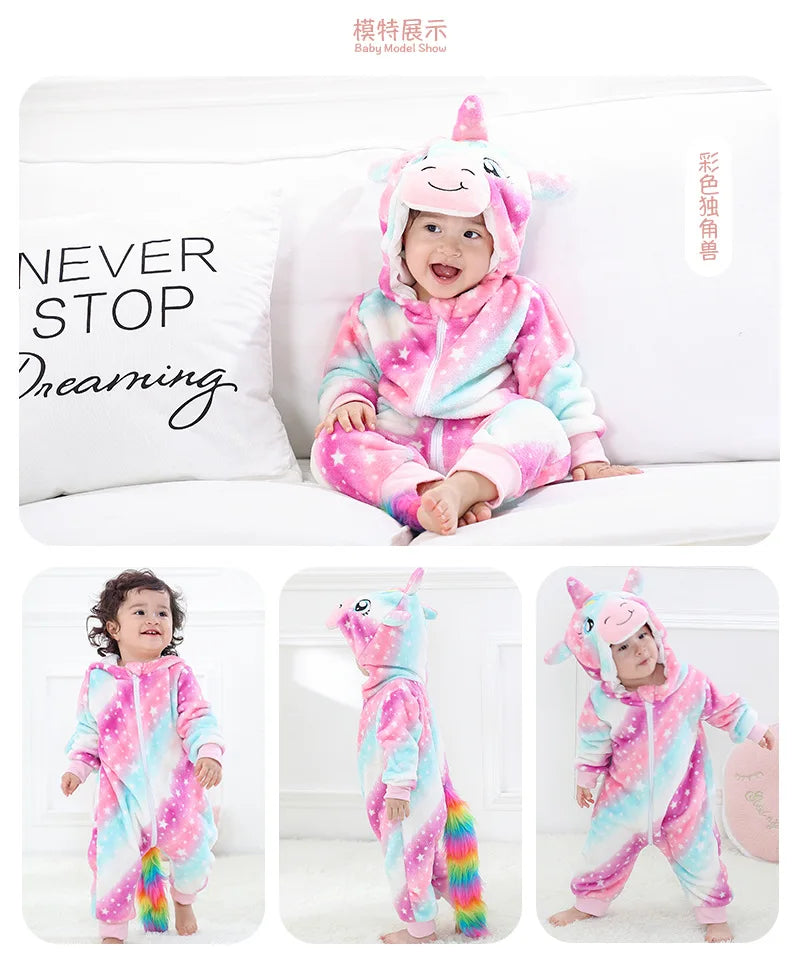 Baby Kigurumi Penguin Lion Cat Animal Cosplay Costume Winter Plush Jumpsuit for Toddler Boys 1 to 2 3 4 Years Baby Girl Outfits