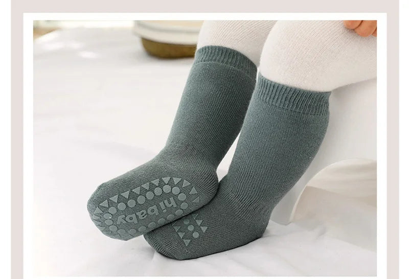 Thickened Kids Socks Baby Floor Socks Boys Girls Pure Color Cotton Warm Non-Slip Newborn Cotton Socks Autumn Winter