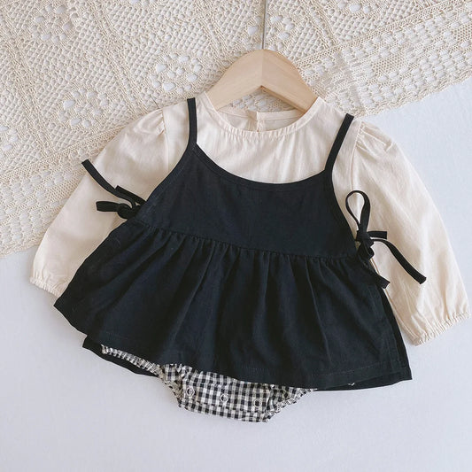 2026 Autumn Baby Clothes 2pcs Set Siblings Clothes Infant Girls Bodysuit Big Sisters Dress Toddler Suit