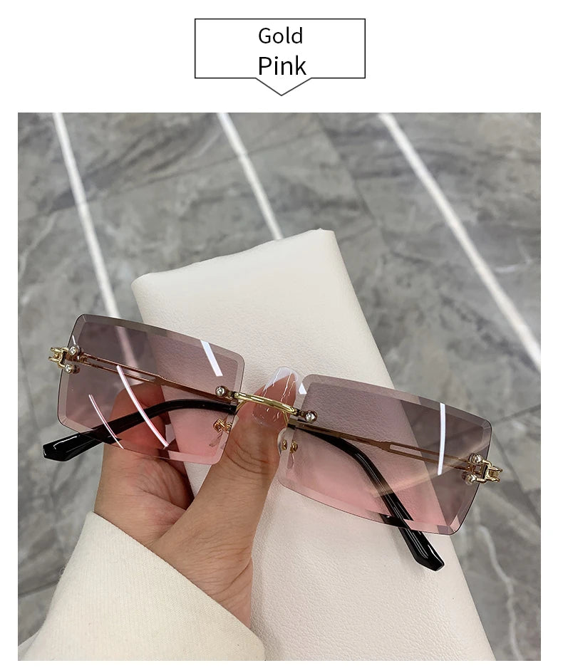 Vintage Fashion 2021 New Sunglasses Rimless Frameless Rectangle Shades Gradient UV400 Summer Traveling Sun Glasses for Women