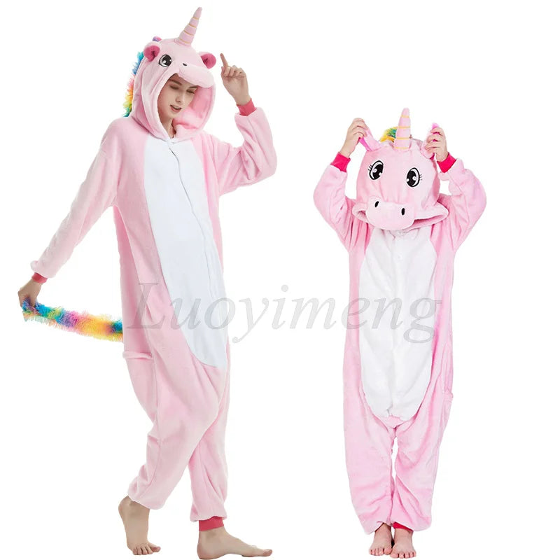 New Animal Unicorn Pajamas Adults Winter Sleepwear Kigurumi Wolf Panda Unicornio Pyjamas Women Onesie Anime Costumes Jumpsuit