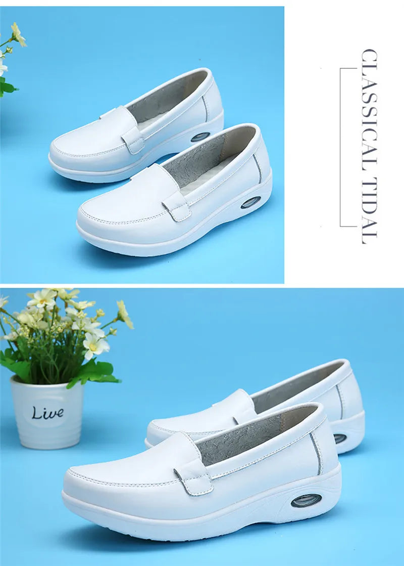 BEYARNE Four Seasons woman Pure black and white soft platform full sole nurse air cushion Shoes Women Genuine shoesL007