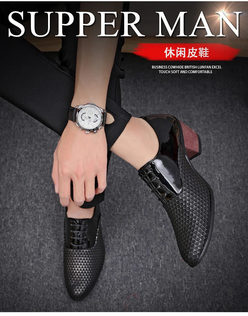 Man Dress High Heel Shoes Handmade Italian Style Party Wedding Men Shoes High Quality Leather Business Formal Elevator Shoes Men