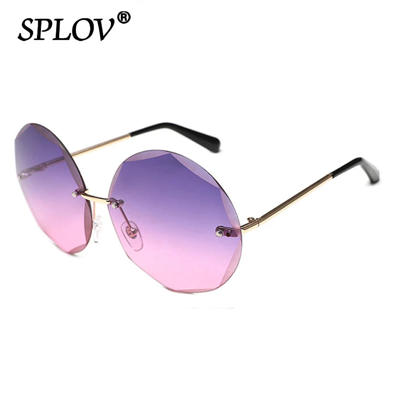 Round Rimless Sunglasses Women Men Vintage Oversized Gradient Sun Glasses Ladies Luxury Shades Female Stylish Eyewear Oculos