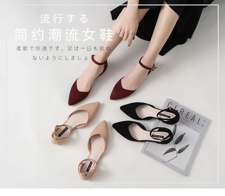 D'orsay suede cover metal low heels office sandals women pointed toe buckle sandalias elegant closed toe summer work shoes women