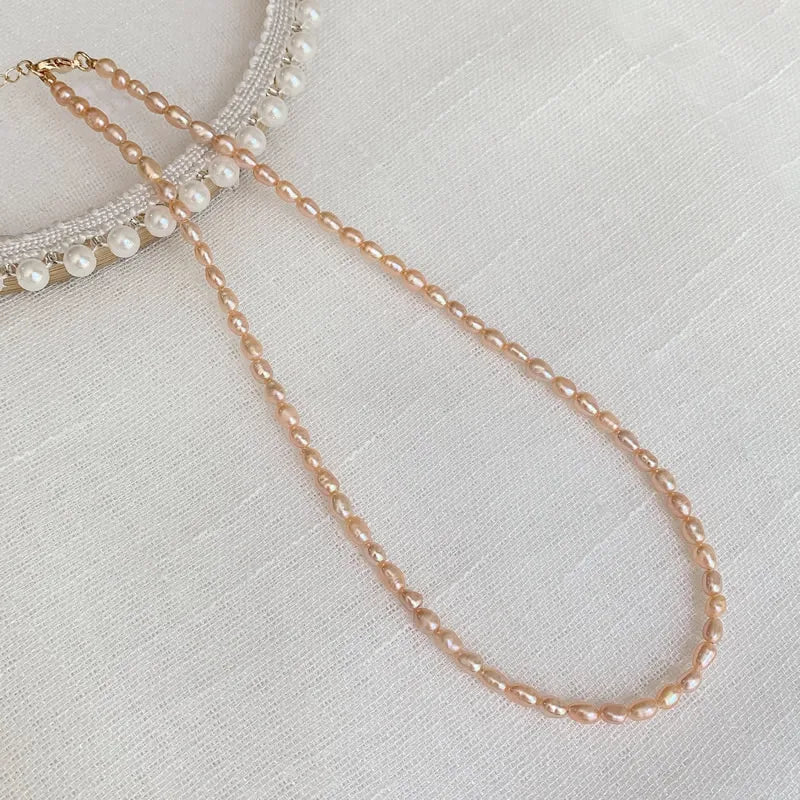 Elegant Natural Freshwater Pearl Necklace for Women Cute Small Size Rice Oval Baroque Pearl Choker Wedding Jewelry Femme Collier