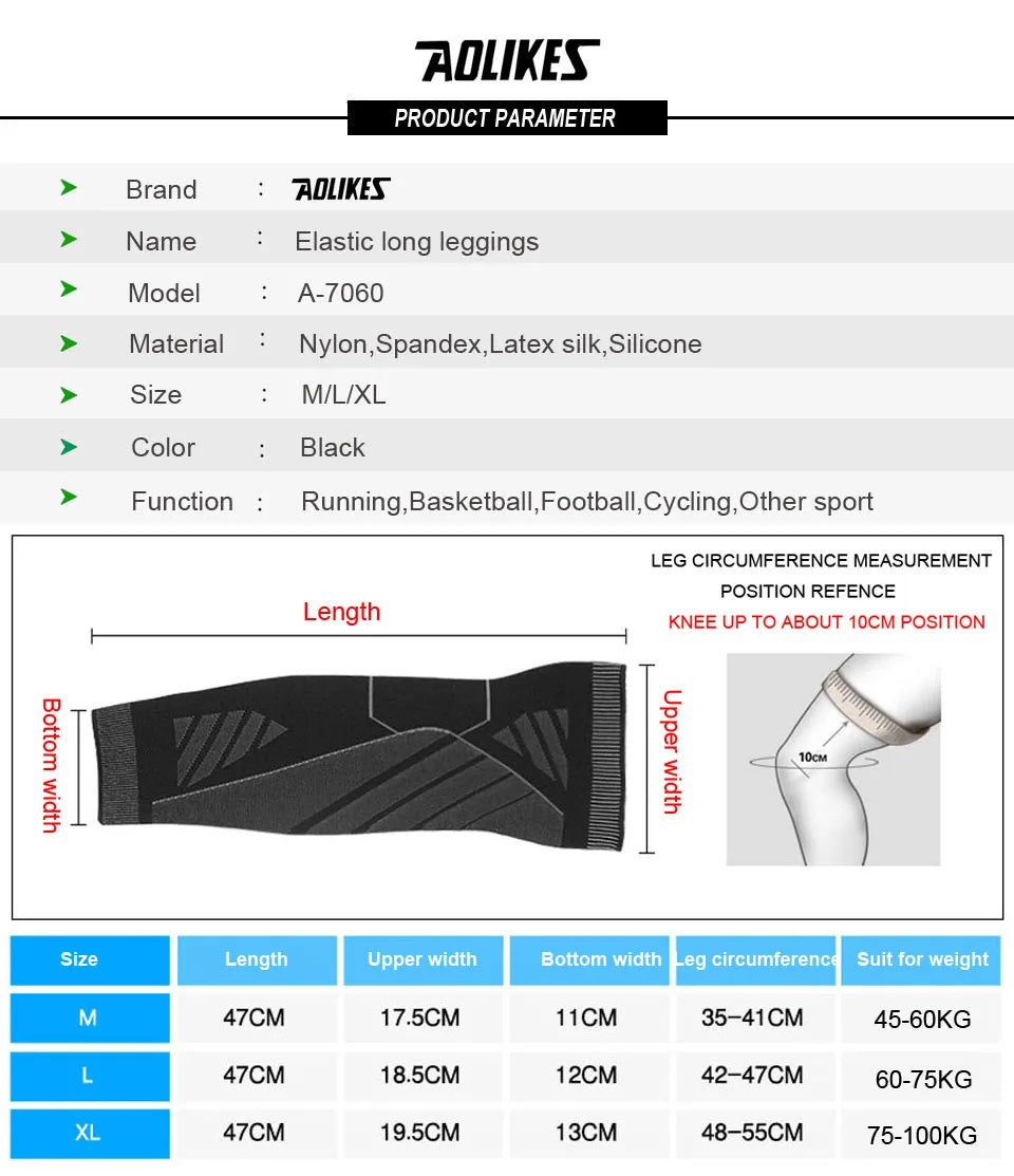 AOLIKES Long Leg Compression Sleeves,Full Leg Sleeve Long Knee Brace Knee Support Protect Basketball,Football, Knee Pain Relief