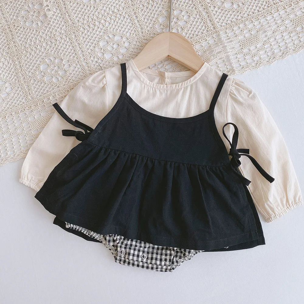 2026 Autumn Baby Clothes 2pcs Set Siblings Clothes Infant Girls Bodysuit Big Sisters Dress Toddler Suit