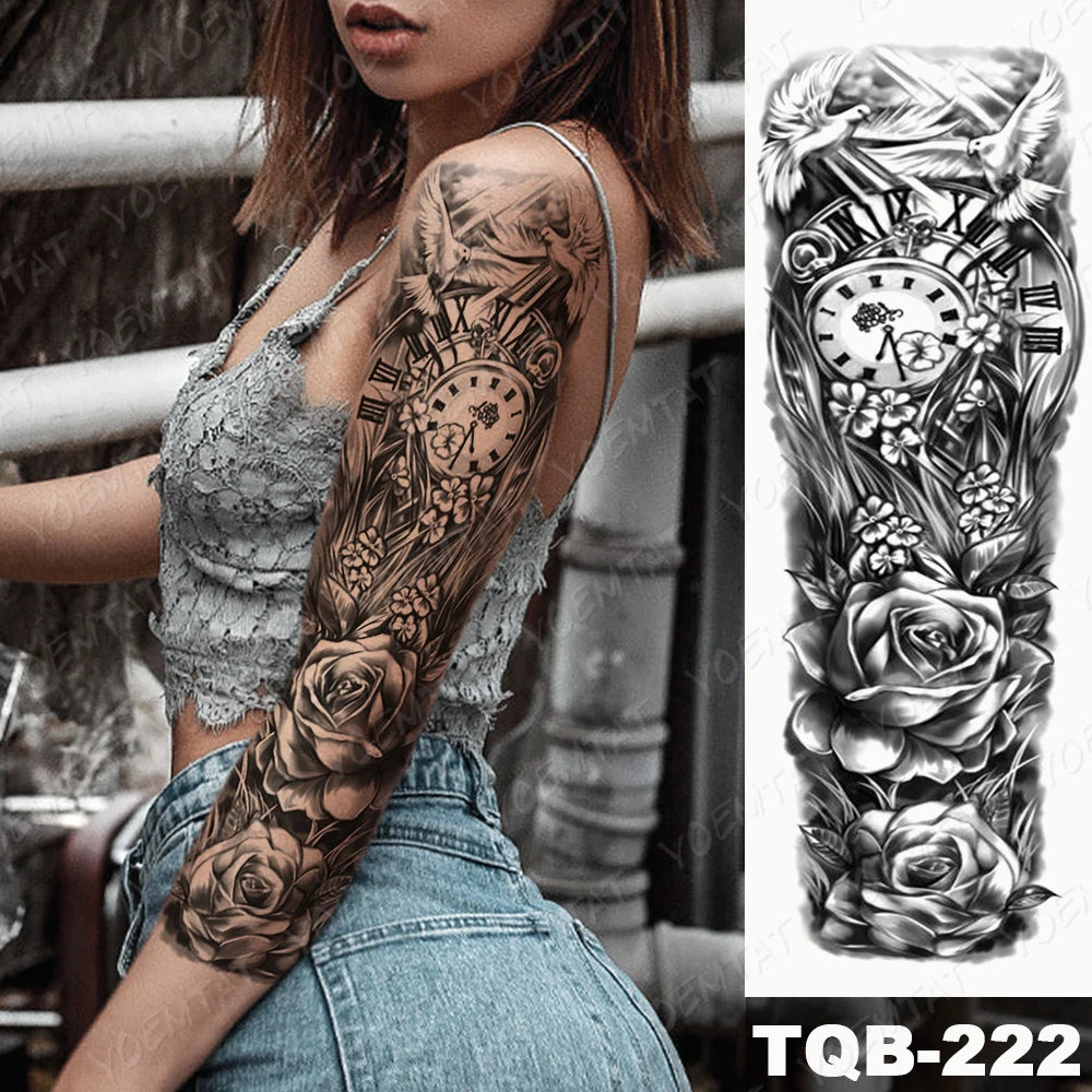 Large Arm Sleeve Tattoo Black Maori Totem Waterproof Temporary Tatto Sticker Tribal Flame Body Art Full Fake Tatoo Women Men