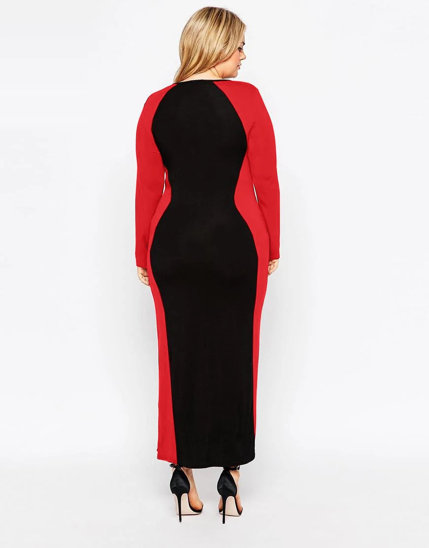 Plus Size Sheath Dress Women Long Sleeve Black And Red Stretchy Knit Maxi Spring Autumn Elegant Formal Work Office Dress 5XL 6XL