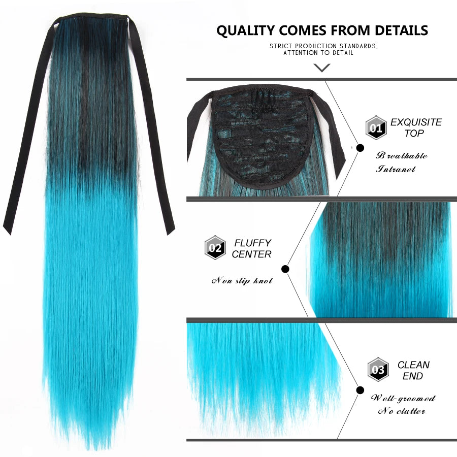 Synthetic Ponytail Long Straight Wrap Around Ponytail Hair Extension Heat-Reistant Fiber Pony Tail Fake Hairpieces For Women