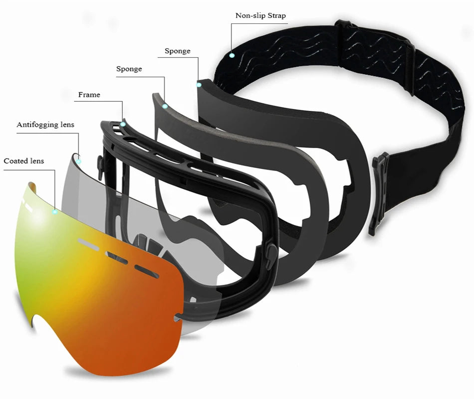 Snowmobile Ski Goggles Double Layers UV400 Anti fog Big Ski Glasses Skiing Snow Men Women Snowboard Goggles