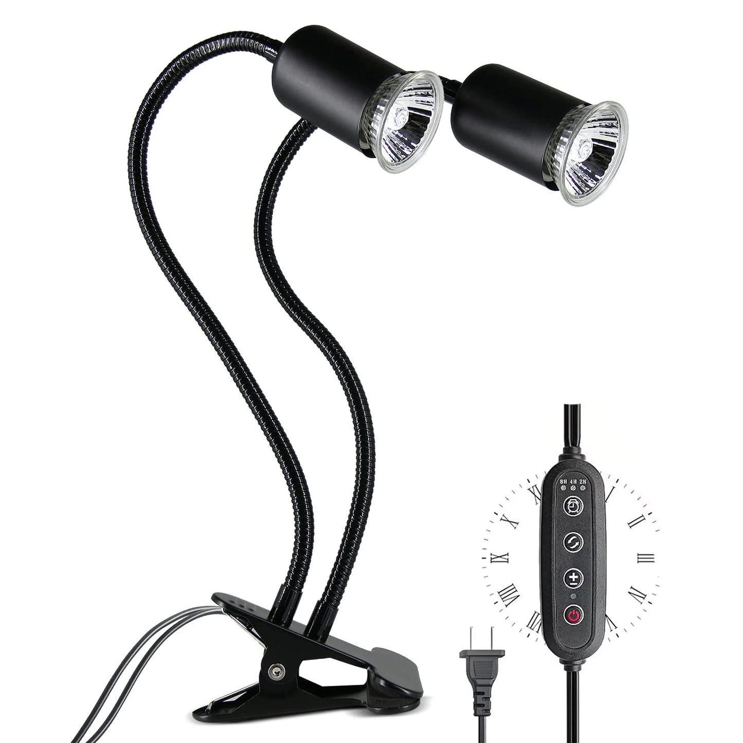 Reptile Heat Lamp Double-Head Lamp with Clamp UV UVB Reptile Light with Intelligent Cycle Timer for Turtle Bearded Dragon Lizard