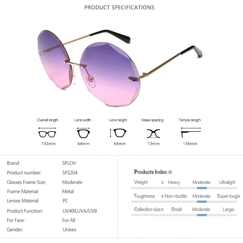 Round Rimless Sunglasses Women Men Vintage Oversized Gradient Sun Glasses Ladies Luxury Shades Female Stylish Eyewear Oculos