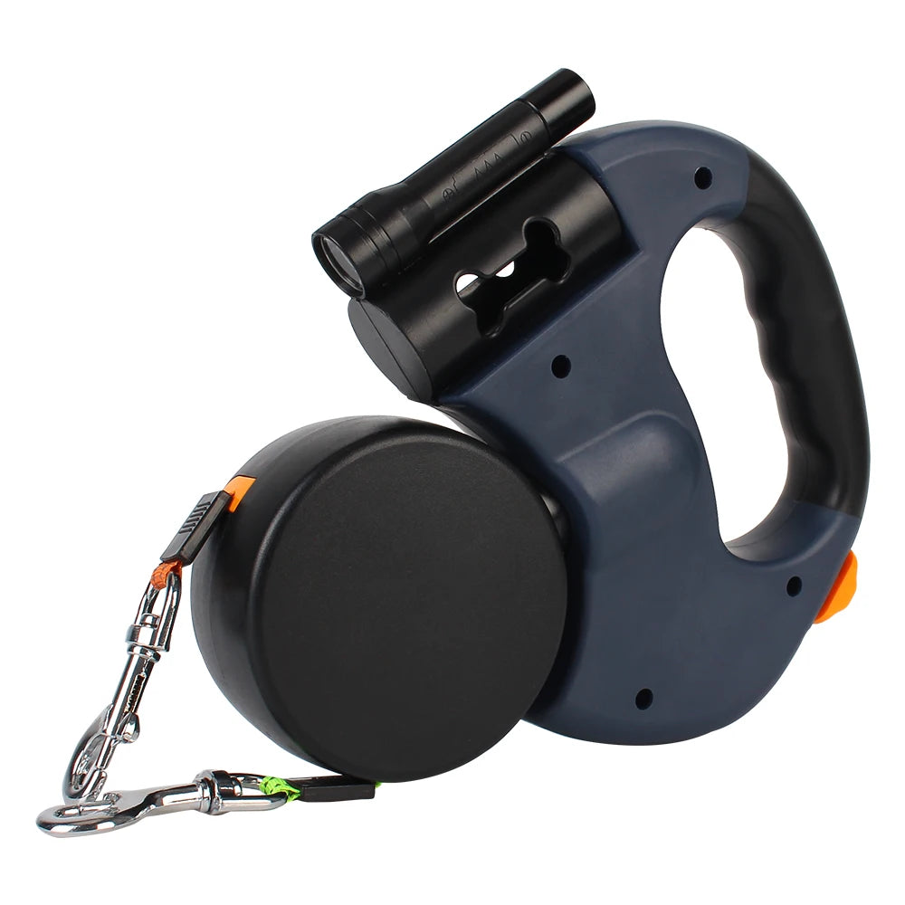 Roulette Dogs Strap With Flashlight Waste Bag Box Dual Dog Leash Auto Retractable 3m Double-Ended Traction Rope