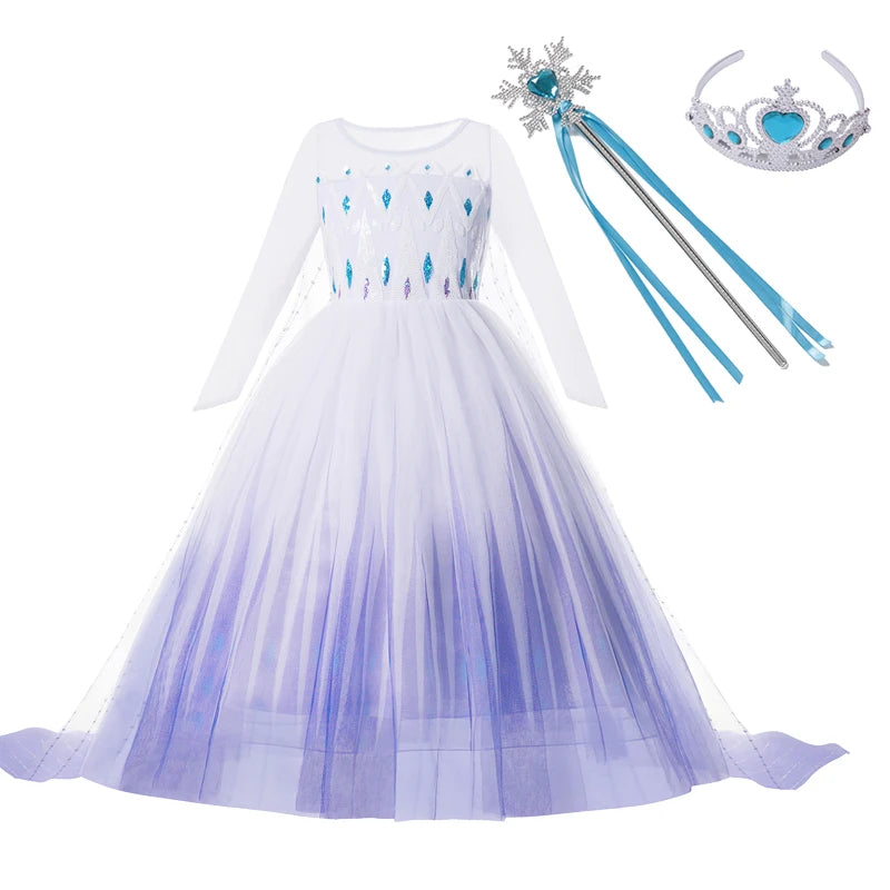 Elsa Anna 2 Dress Girls Princess Carnival Party Halloween Cosplay Costume Snow Queen Vestido Children Clothing For 2-12 Years