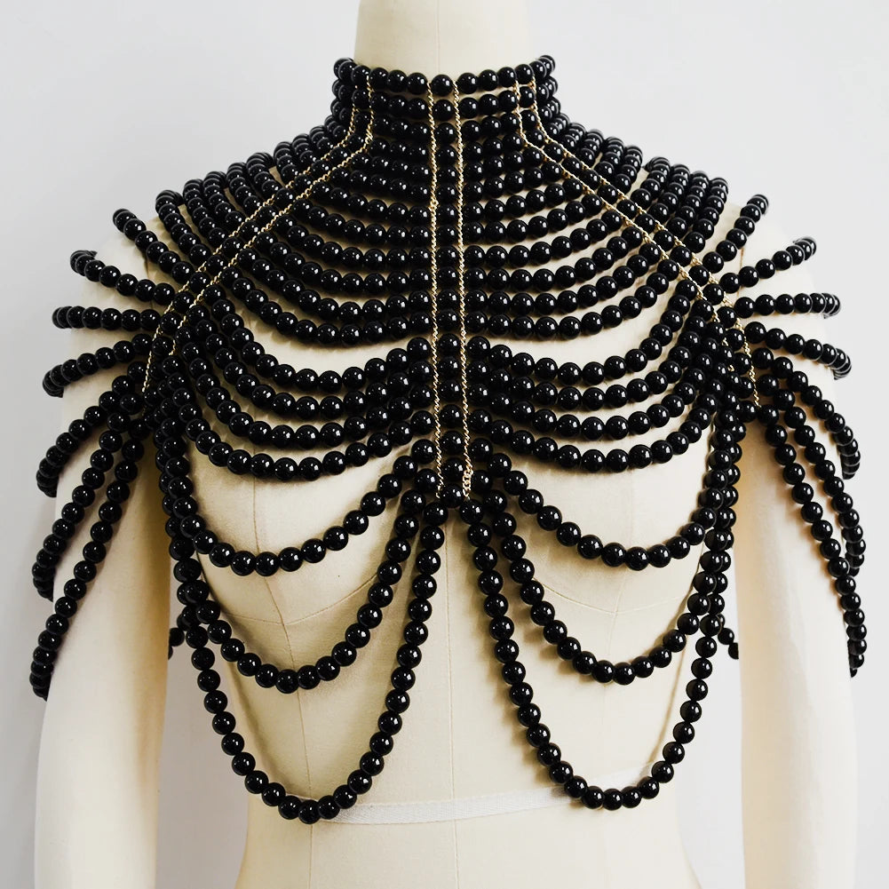 Sexy Pearl Body Chain For Women Necklaces Shawl Female Punk Style Beaded Collar Shoulder Sweater  Long Chain Bridal Body Jewelry