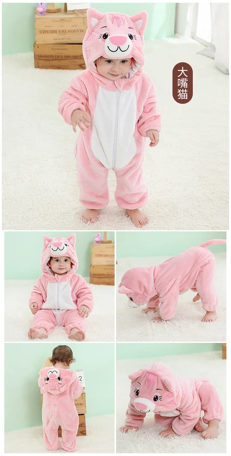Baby Kigurumi Penguin Lion Cat Animal Cosplay Costume Winter Plush Jumpsuit for Toddler Boys 1 to 2 3 4 Years Baby Girl Outfits
