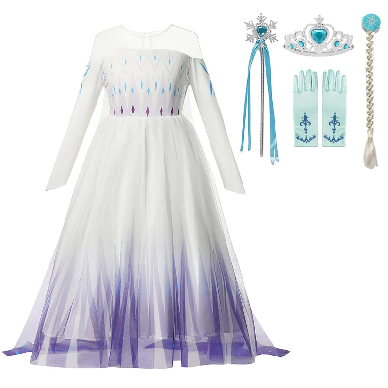 Elsa Anna 2 Dress Girls Princess Carnival Party Halloween Cosplay Costume Snow Queen Vestido Children Clothing For 2-12 Years