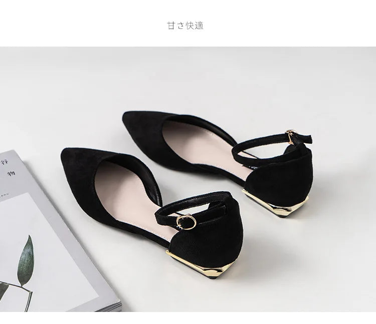 D'orsay suede cover metal low heels office sandals women pointed toe buckle sandalias elegant closed toe summer work shoes women