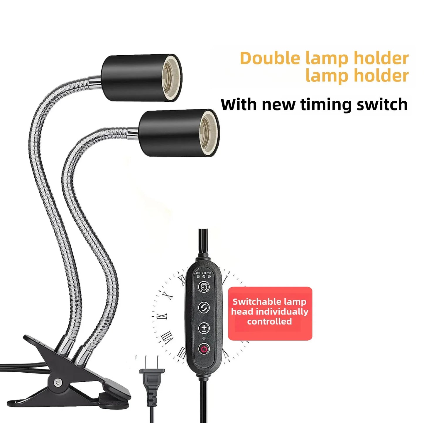 Reptile Heat Lamp Double-Head Lamp with Clamp UV UVB Reptile Light with Intelligent Cycle Timer for Turtle Bearded Dragon Lizard