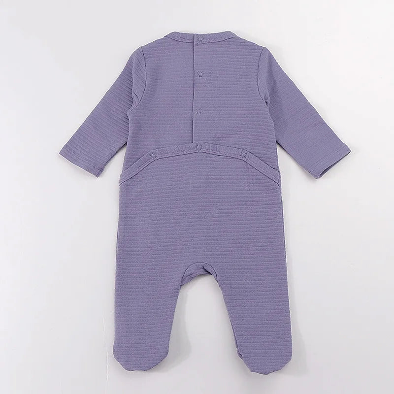 Elegant Baby Romper Winter Ribbed Pajamas Overalls with Contrast Pockets for Boys And Girls Footies for Autumn