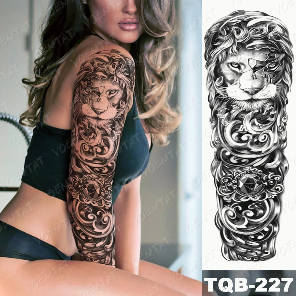 Large Arm Sleeve Tattoo Black Maori Totem Waterproof Temporary Tatto Sticker Tribal Flame Body Art Full Fake Tatoo Women Men