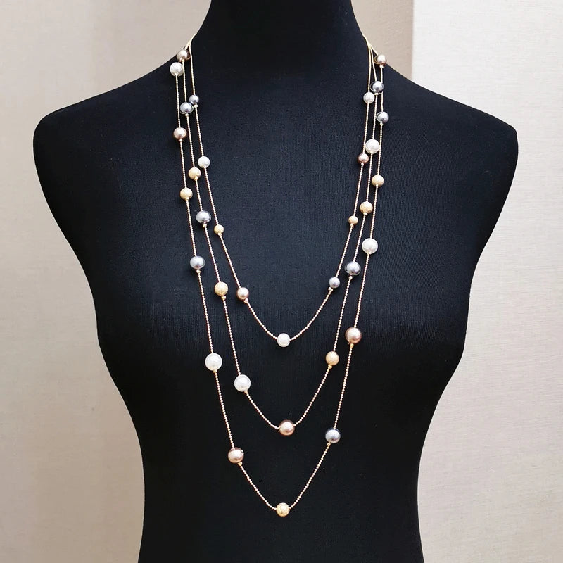 Fashion Handmade Simulated-pearls Beads Chain Necklace For Women Charm Multilayer Long Sweater Necklaces Wedding Party Jewelry
