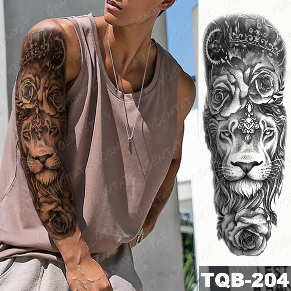 Large Arm Sleeve Tattoo Black Maori Totem Waterproof Temporary Tatto Sticker Tribal Flame Body Art Full Fake Tatoo Women Men