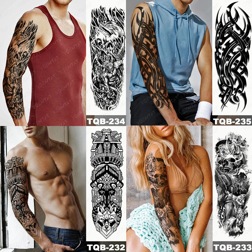 Large Arm Sleeve Tattoo Black Maori Totem Waterproof Temporary Tatto Sticker Tribal Flame Body Art Full Fake Tatoo Women Men