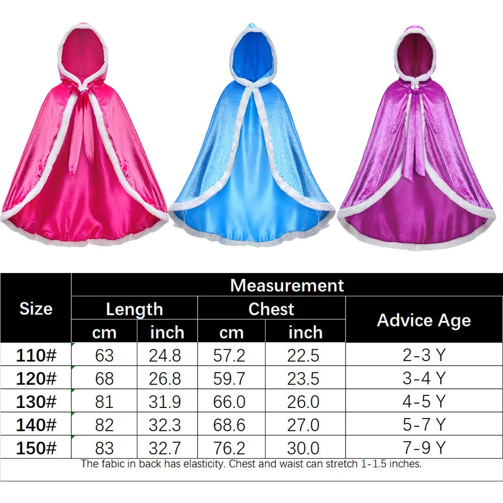 Princess Cloak with Hood Girls Cape Kid Toddler Costume Dress up for Halloween Christmas Carnival Cospaly