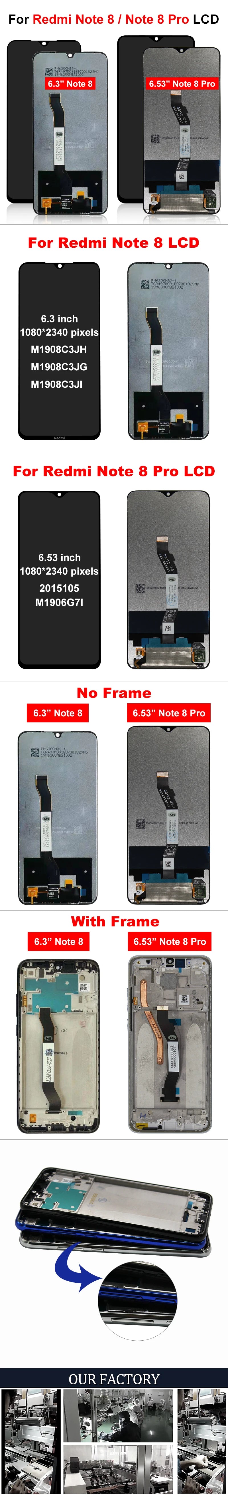 AAA Super IPS For Xiaomi Redmi Note 8 Pro M1906G7I Display With Frame Digitizer LCD Replacement Pantalla For Redmi Note 8 LCD