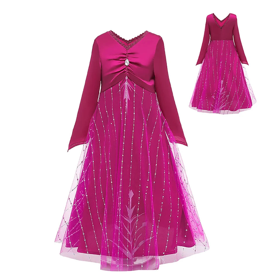 Elsa Anna 2 Dress Girls Princess Carnival Party Halloween Cosplay Costume Snow Queen Vestido Children Clothing For 2-12 Years