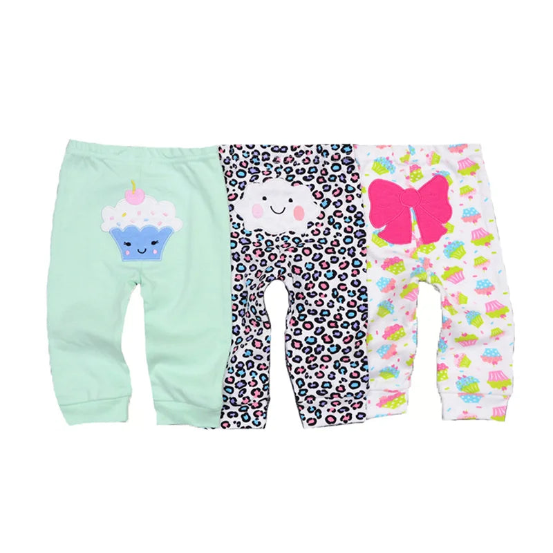 Newborn Solid 3/4PCS Baby Pants 100%Cotton Cartoon Soft Accessories Baby Boy Trousers Pants 0-24M Baby Girl Pants Four Seasons