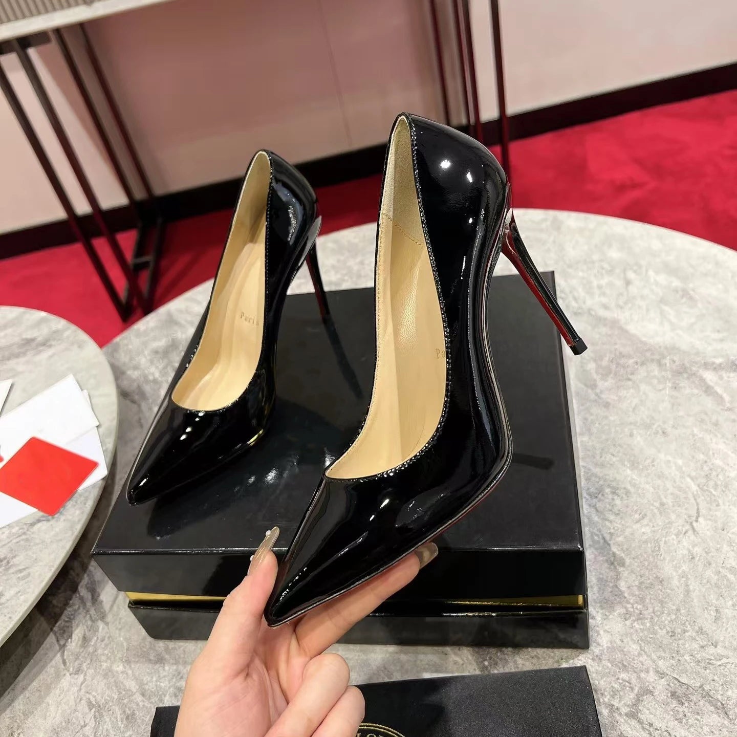 High Quality Designer Pigalle Classic Black Red Sole KATE Elegant Summer Bridal Shoes Mary Jane Pumps Breathable Genuine Leather